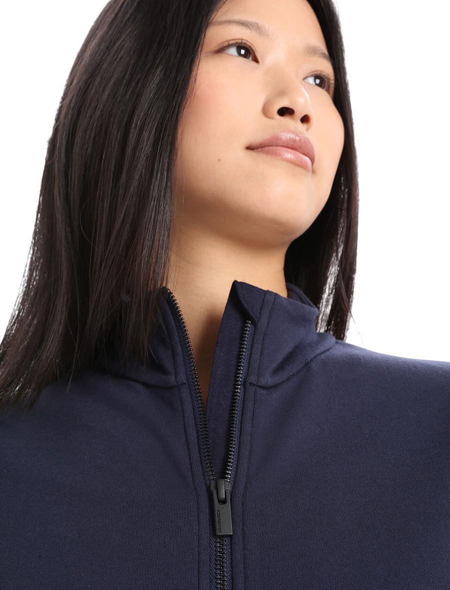 Midnight Navy Women's Icebreaker Merino Central II Long Sleeve Zip Hoodie | USA 1672ILHS